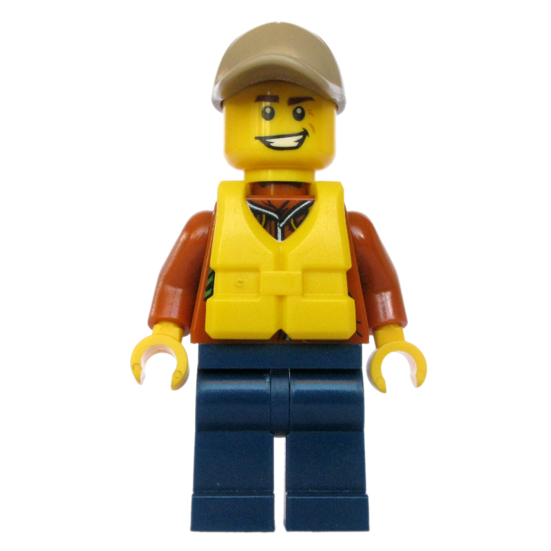 LEGO Explorer, Jacket with Pouches, Radio, and Rope, Dark Tan Cap, Yellow Life Vest (fig-007753)