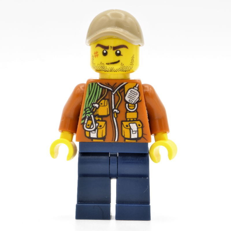 LEGO Explorer, Jacket with Pouches, Radio, and Rope, Dark Tan Cap, Stubble and Scar (fig-007756)