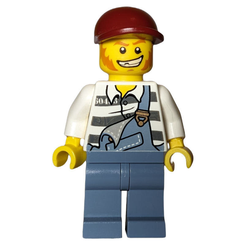 LEGO Criminal, Overalls over Prison Shirt, Dark Red Cap (fig-007771)