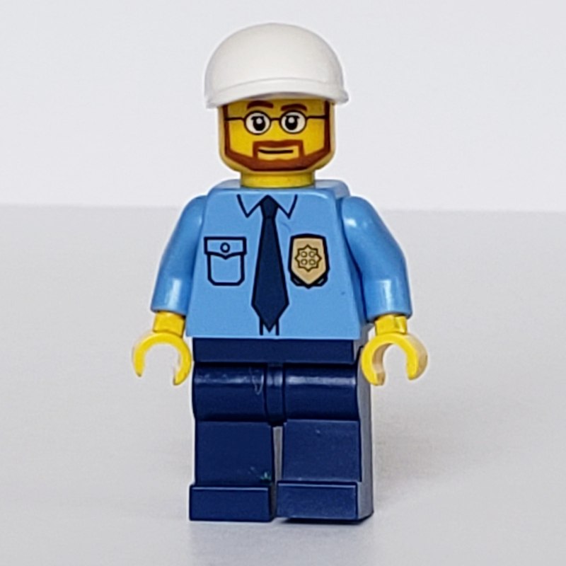 LEGO Policeman, Medium Blue Shirt with Badge and Tie, White Cap, Beard and Glasses (fig-007782)