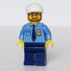 Policeman, Medium Blue Shirt with Badge and Tie, White Cap, Beard and Glasses