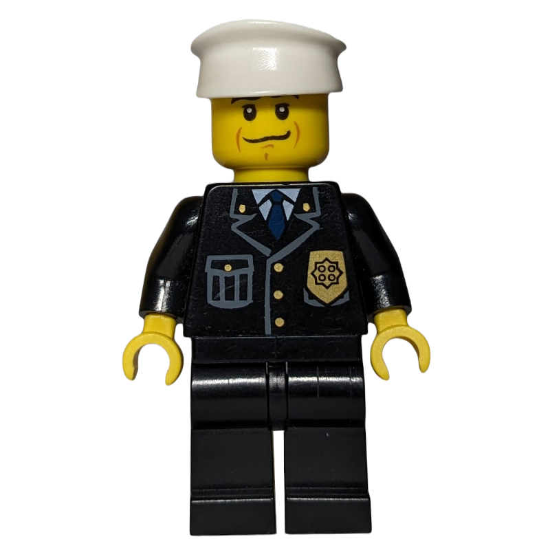 LEGO Policeman, Black Jacket with Pocket and Badge, White Hat (fig-007783)