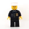 Policeman, Black Jacket with Pocket and Badge, White Hat, Open Mouth