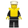 Policeman, Black Suit with Badge, White Hat, Yellow Life Vest, Cheek Lines and Brown Eyebrows