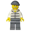 Criminal, Prison Shirt with #50380, Dark Bluish Gray Legs, Dark Bluish Gray Hat, Dark Tan Backpack, Gold Tooth