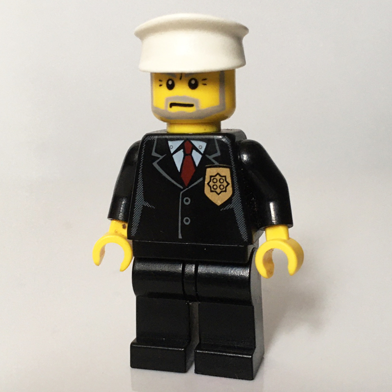 LEGO Policeman, Black Suit with Badge, White Hat, Gray Beard (fig-007801)