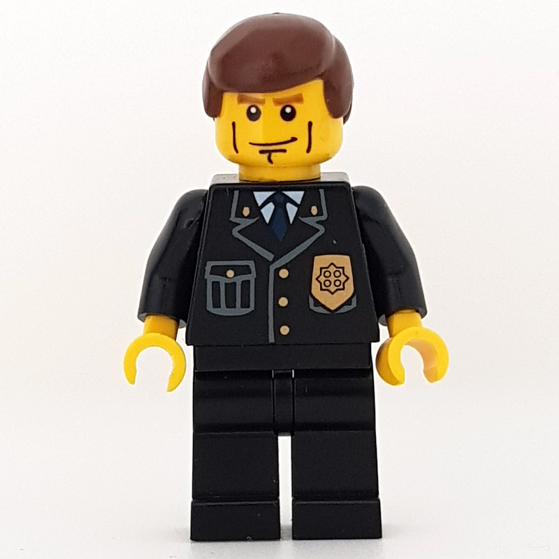 LEGO Policeman, Black Suit with Badge, Reddish Brown Hair (fig-007806)