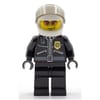 Policeman, Black Jacket with Zipper, Radio, and Badge, White Helmet and Visor, Orange Sunglasses