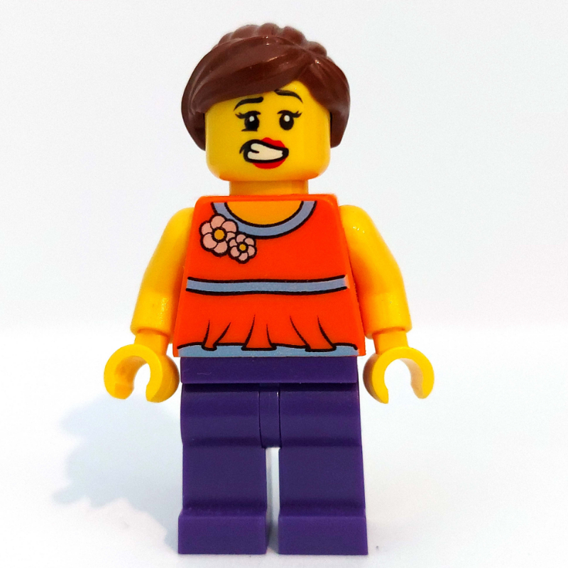 LEGO Orange Torso, Dark Purple Legs, Reddish Brown Hair (fig-007819)