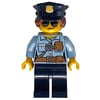 Policewoman, Bright Light Blue Shirt with Radio and Badge, Dark Blue Legs, Police Hat with Badge, Sunglasses