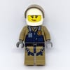Policewoman, Dark Blue Vest over Dark Tan Jacket with Zipper and Badge, White Helmet with Visor
