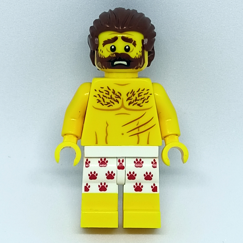 LEGO Man, White Underwear with Red Paw Prints, Beard (fig-007835)
