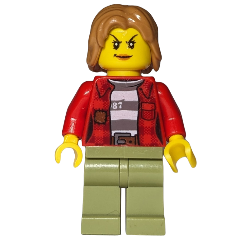 LEGO Criminal, Woman, Open Red Flannel Shirt over Prison Shirt, Medium Nougat Hair (fig-007836)