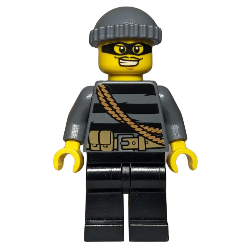 LEGO Criminal, Black Striped Top with Rope, Dark Bluish Gray Hat, Black Eyemask (fig-007845)