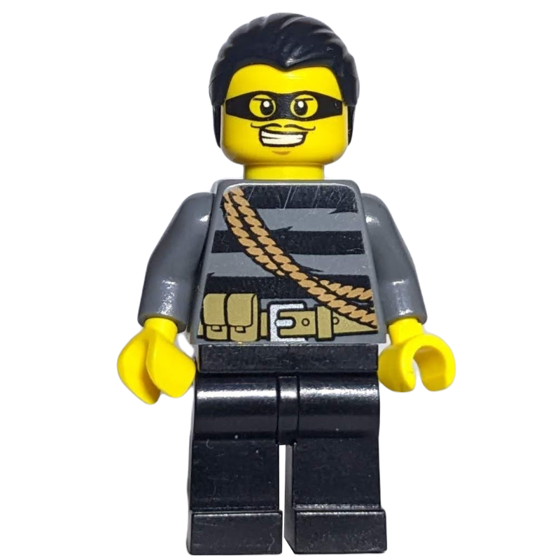 LEGO Criminal, Black Striped Top with Rope, Black Hair, Black Eyemask (fig-007848)