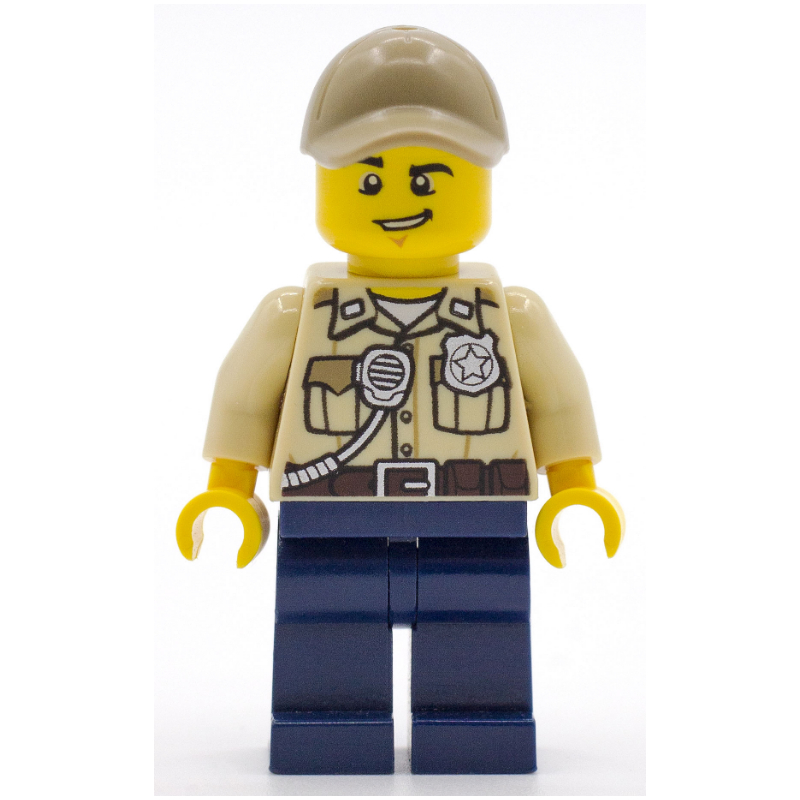 LEGO Swamp Police / Ranger, Tan Shirt with Badge and Radio, Dark Blue Legs, Dark Tan Cap (fig-007858)