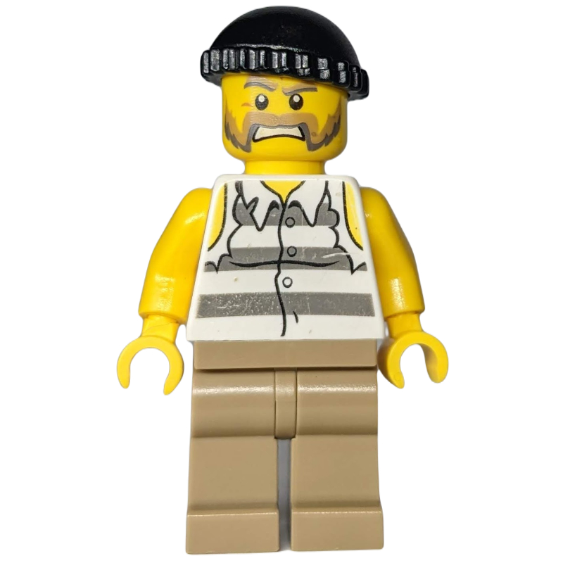 LEGO Criminal, Torn Prison Shirt, Dark Tan Legs, Black Hat, Beard (fig-007862)