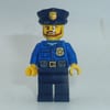 Policeman, Blue Shirt with Badge and Pouches, Dark Blue Legs, Dark Blue Police Hat with Badge, Beard