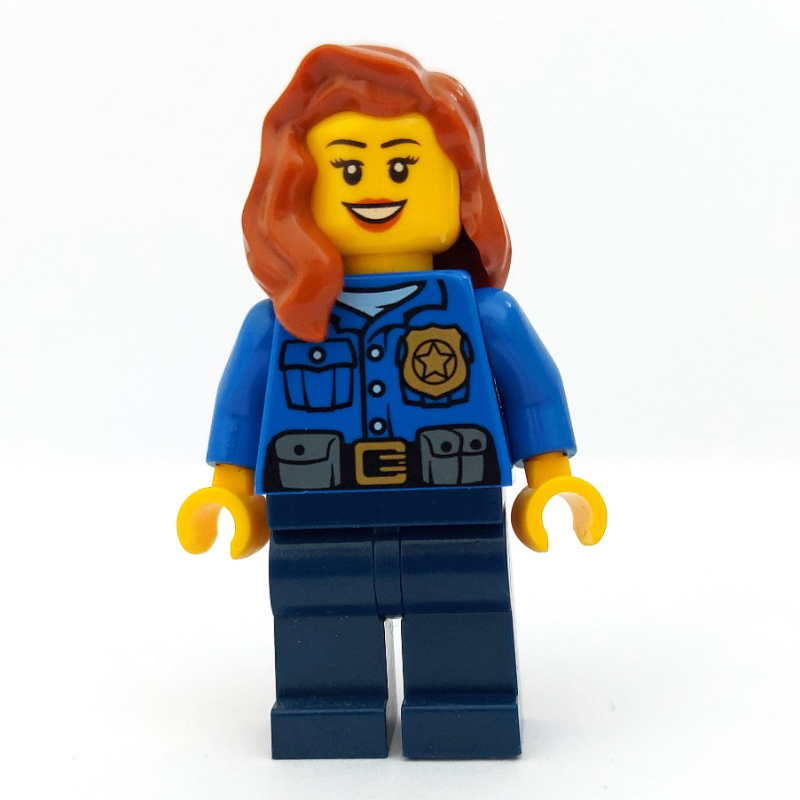 LEGO Policewoman, Blue Shirt with Badge and Pouches, Dark Blue Legs, Dark Orange Hair (fig-007866)