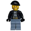 Criminal, Open Black Jacket over Prison Shirt, Sand Blue Legs, Black Hat, Beard