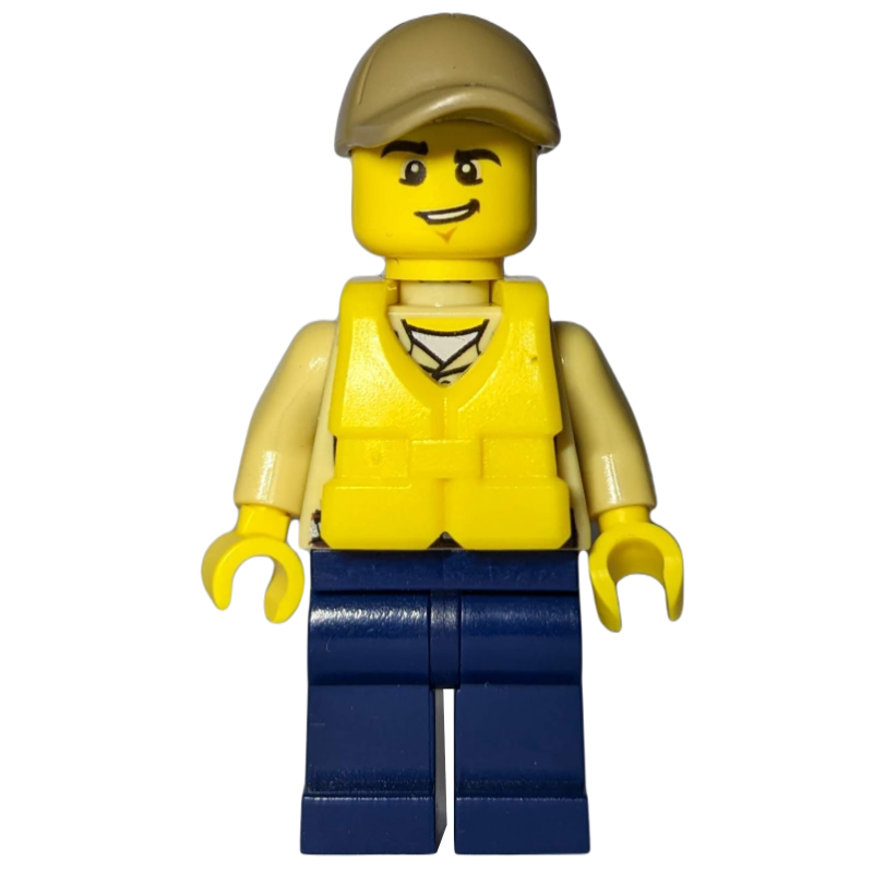 LEGO Swamp Police / Ranger, Tan Shirt with Badge and Radio, Dark Blue Legs, Dark Tan Cap, Yellow Life Vest (fig-007882)