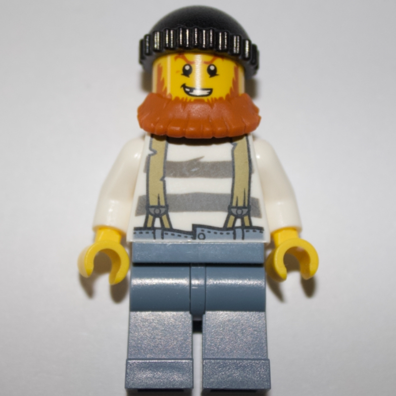 LEGO Criminal, Prison Shirt with Suspenders, Black Hat, Dark Orange Beard (fig-007883)