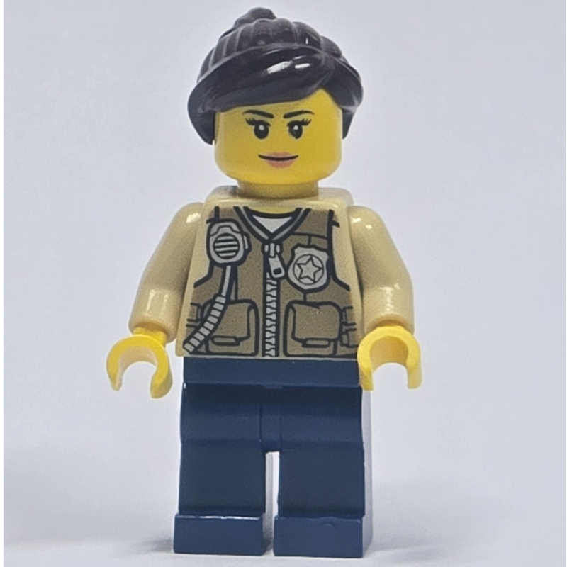 LEGO Swamp Police / Ranger, Woman, Dark Tan Vest with Zipper, Radio, and Badge, Dark Blue Legs, Dark Brown Hair (fig-007886)