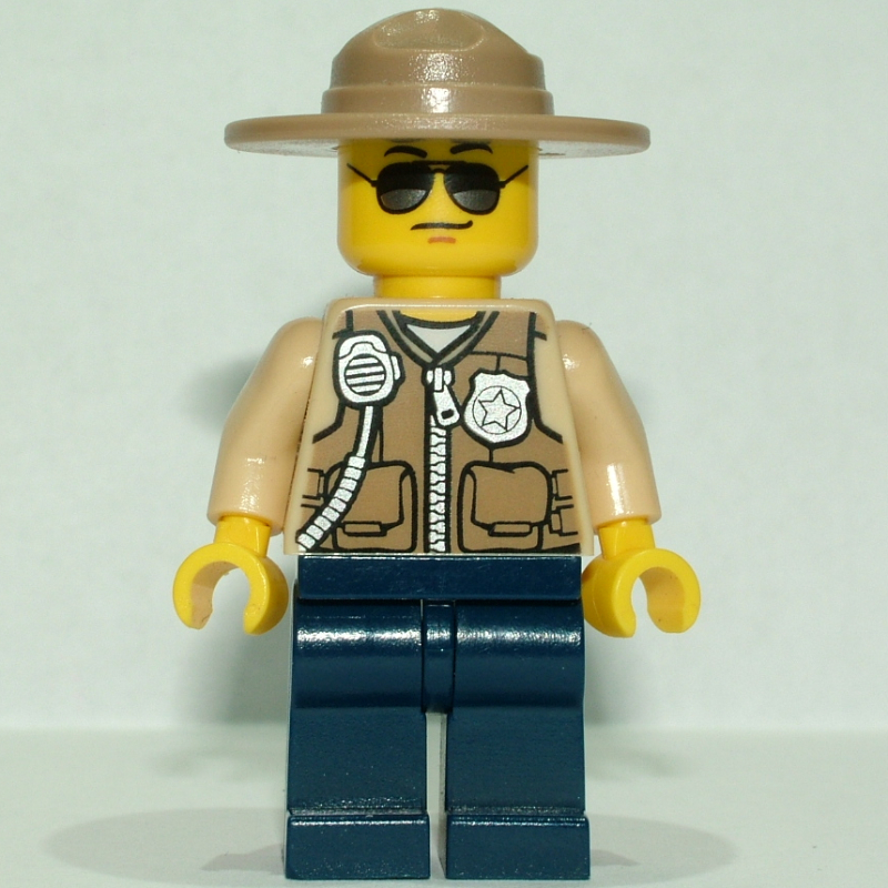 LEGO Swamp Police / Ranger, Dark Tan Vest with Zipper, Radio, and Badge, Dark Blue Legs, Tan Campaign Hat, Sunglasses (fig-007887)