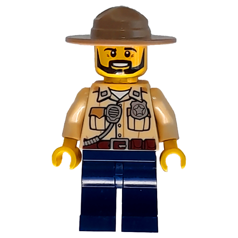LEGO Swamp Police / Ranger, Tan Shirt with Badge and Radio, Dark Blue Legs, Dark Tan Campaign Hat, Beard (fig-007888)