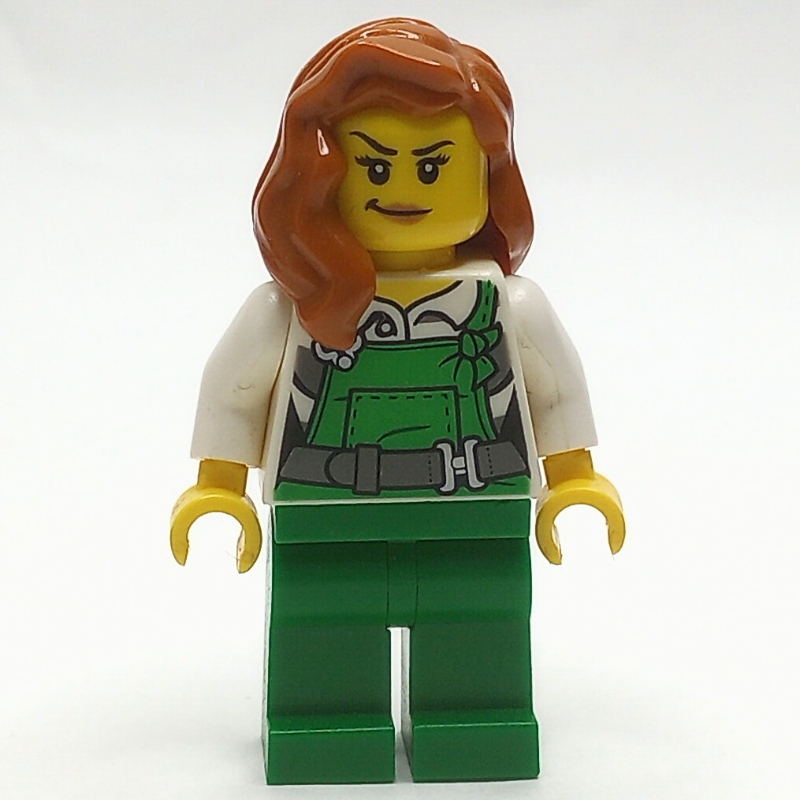 LEGO Criminal, Woman, Green Overalls over Prison Shirt, Dark Orange Hair (fig-007897)
