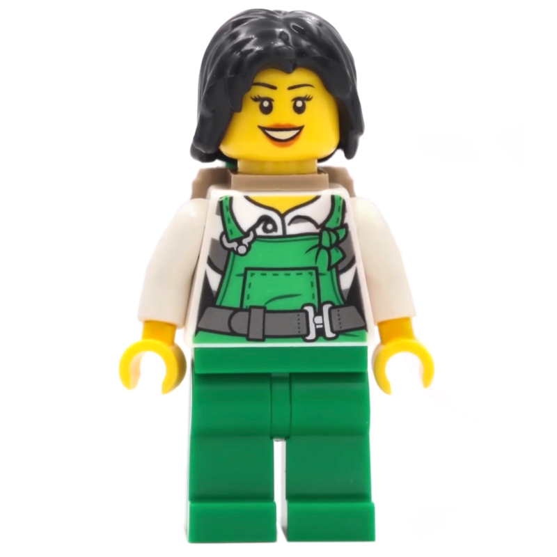 LEGO Criminal, Woman, Green Overalls over Prison Shirt, Black Hair, Backpack (fig-007912)