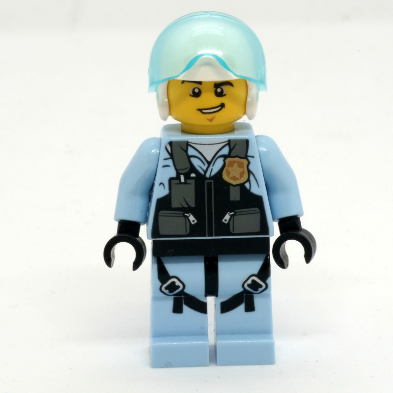 LEGO Policeman, Pilot, Black Vest with Badge and Pouches, White Helmet with Visor (fig-007915)