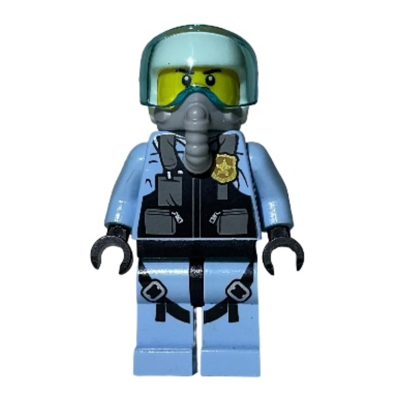 LEGO Policeman, Pilot, Black Vest with Badge and Pouches, White Helmet with Visor, Breathing Apparatus (fig-007916)
