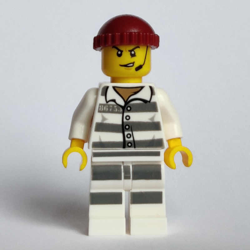 LEGO Criminal, Prison Shirt with #86753, Dark Red Hat, Headset (fig-007918)
