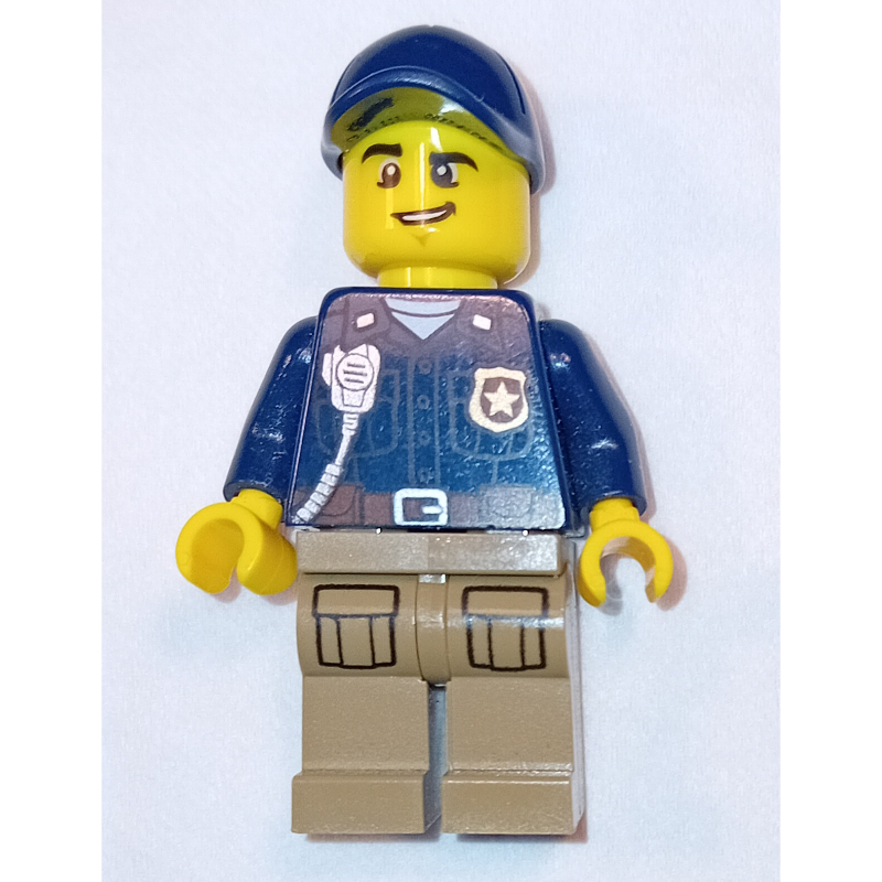 LEGO Policeman, Dark Blue Shirt with Radio and Badge, Dark Tan Legs, Dark Blue Cap (fig-007919)