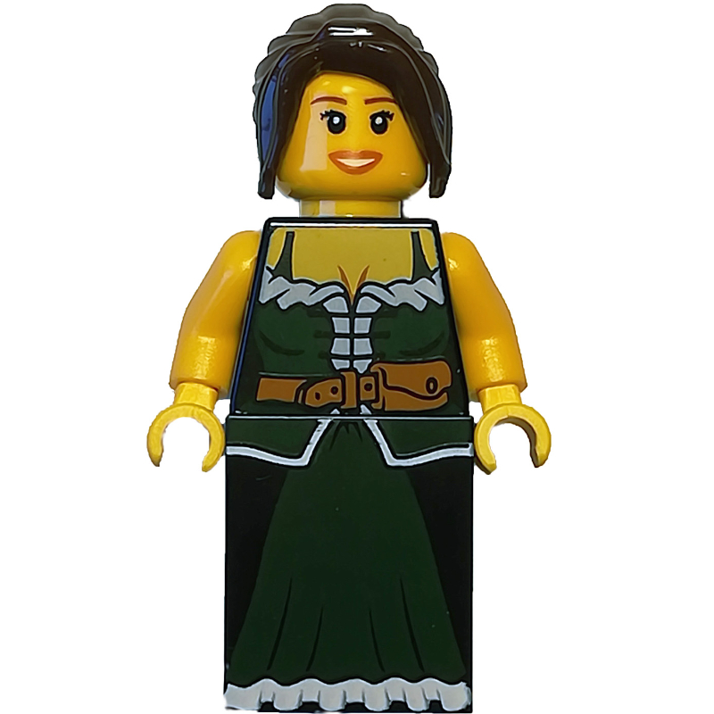 LEGO Barmaid - Dark Green Torso, Dark Bluish Grey Slope for Legs, Dark Brown Hair (fig-007929)
