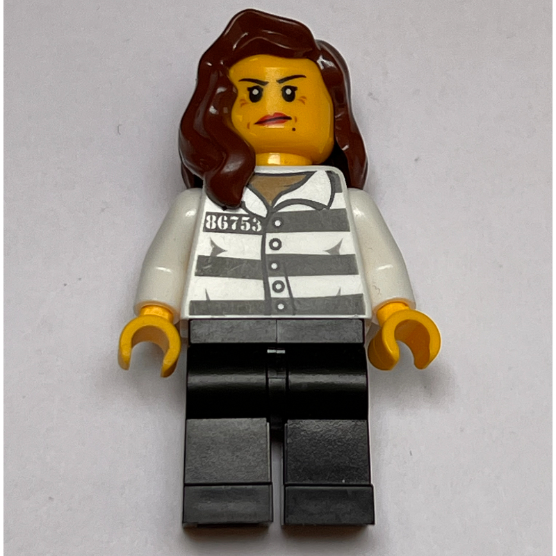 LEGO Criminal, Woman, Prison Shirt with #86753, Reddish Brown Hair (fig-007938)