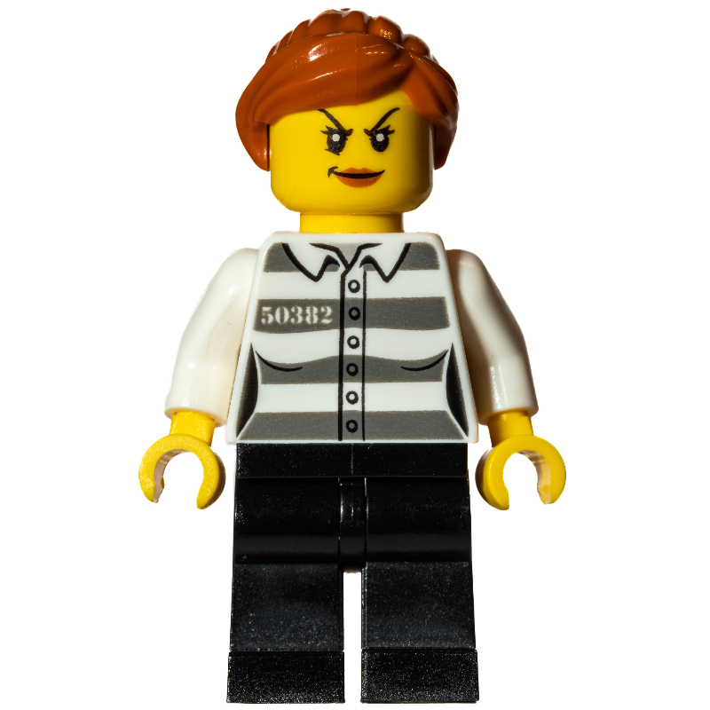 LEGO Criminal, Woman, Prison Shirt with #50382, Dark Orange Hair (fig-007951)