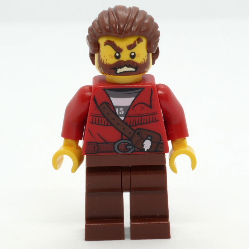 LEGO Criminal, Red Jacket over Prison Shirt, Reddish Brown Hair, Beard (fig-007963)
