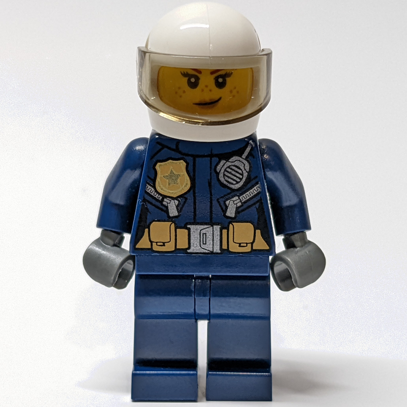LEGO Policewoman, Dark Blue Jacket with Radio and Badge, White Helmet with Visor  (3626cpr2589 Head) (fig-007971)