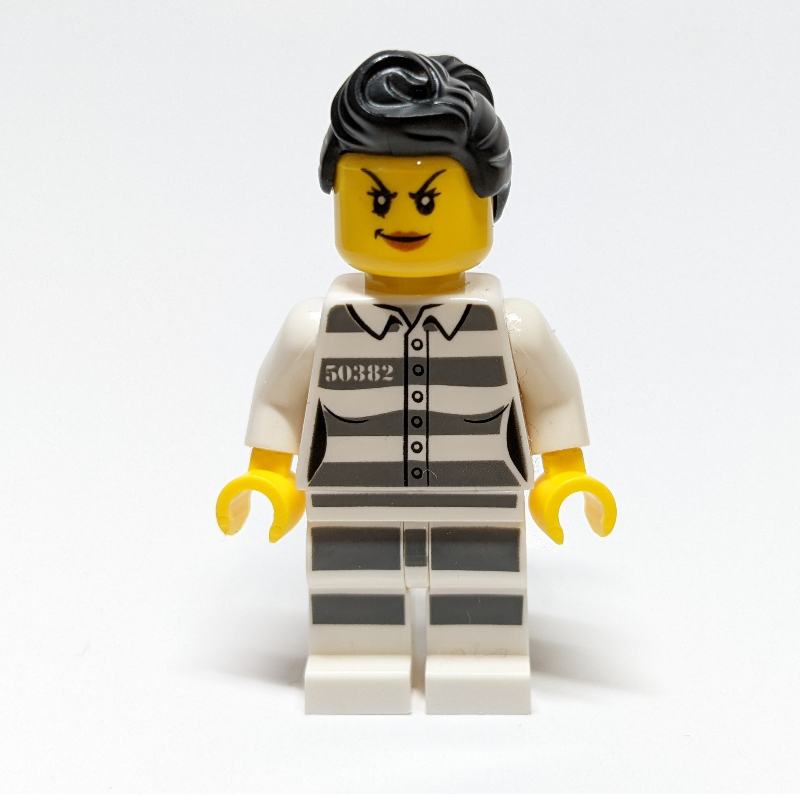 LEGO Criminal, Woman, Prison Shirt with #50382, Black Hair (fig-007973)