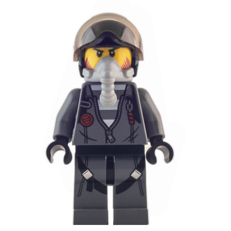 LEGO Criminal, Open Dark Bluish Gray Jacket with Zipper over Prison Shirt, Black Helmet with Visor, Breathing Apparatus (fig-007976)