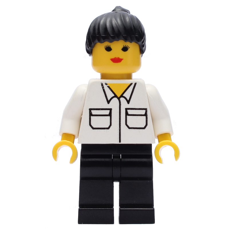 LEGO Woman, White Shirt with Pockets, Black Legs, Black Hair (fig-007983)