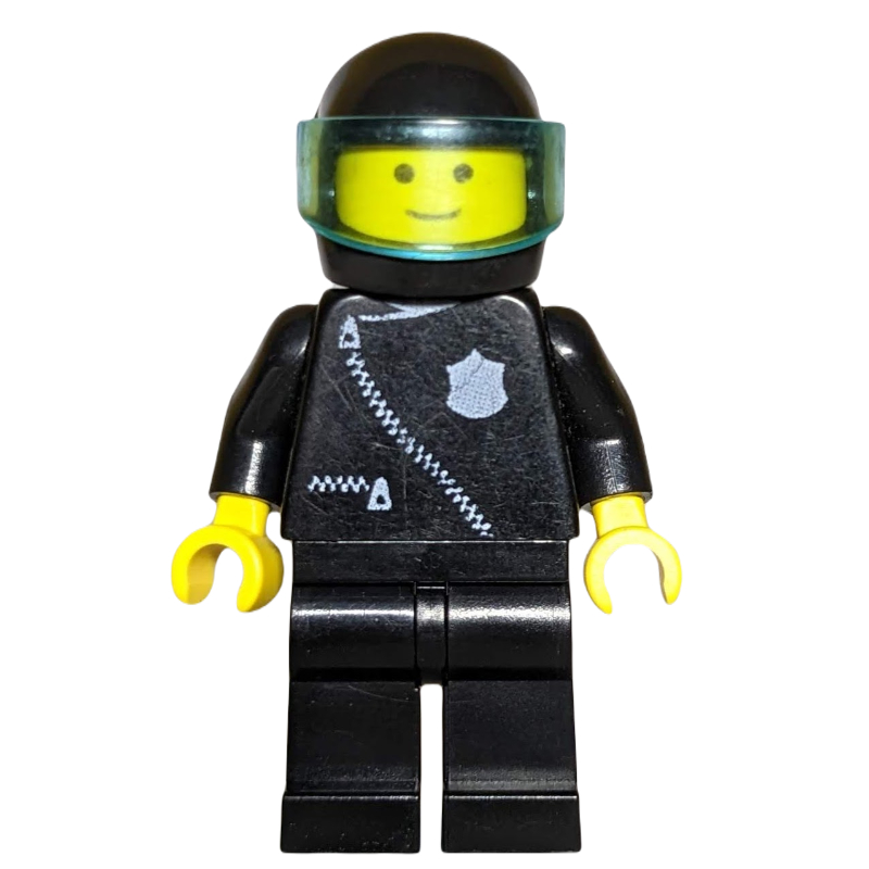 LEGO Policeman, Black Jacket with Zipper and Badge, Black Helmet with Visor (fig-007987)