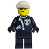 Policeman, Black Jacket with Zipper and Badge, White Cap, Sunglasses