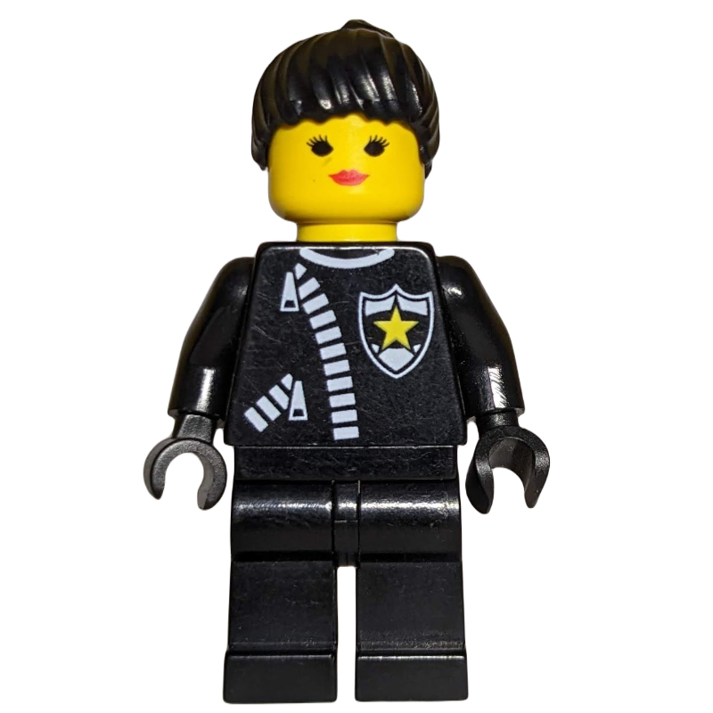 LEGO Policewoman, Black Jacket with Zipper and Badge, Black Hair (fig-007994)