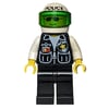 Policeman, Black Vest with Badge and Pockets, White Helmet with 'POLICE' and Trans-Green Visor, Sunglasses