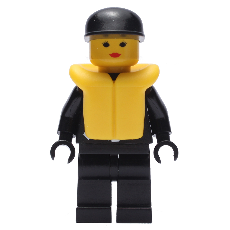 LEGO Policewoman, Black Jacket with Zipper and Badge, Black Cap, Yellow Life Vest (fig-008002)