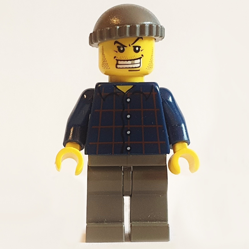 LEGO Criminal, Dark Blue Plaid Shirt, Dark Gray Hat, Gold Tooth (fig-008003)
