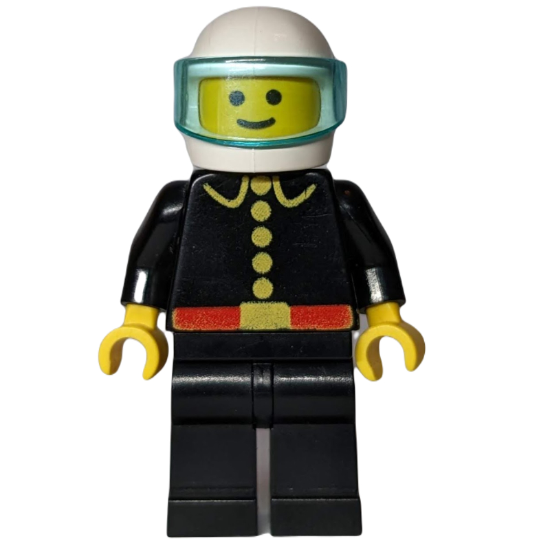 LEGO Fireman, Classic, Black Fire Jacket with Red Belt and Buttons, White Helmet with Visor (fig-008012)
